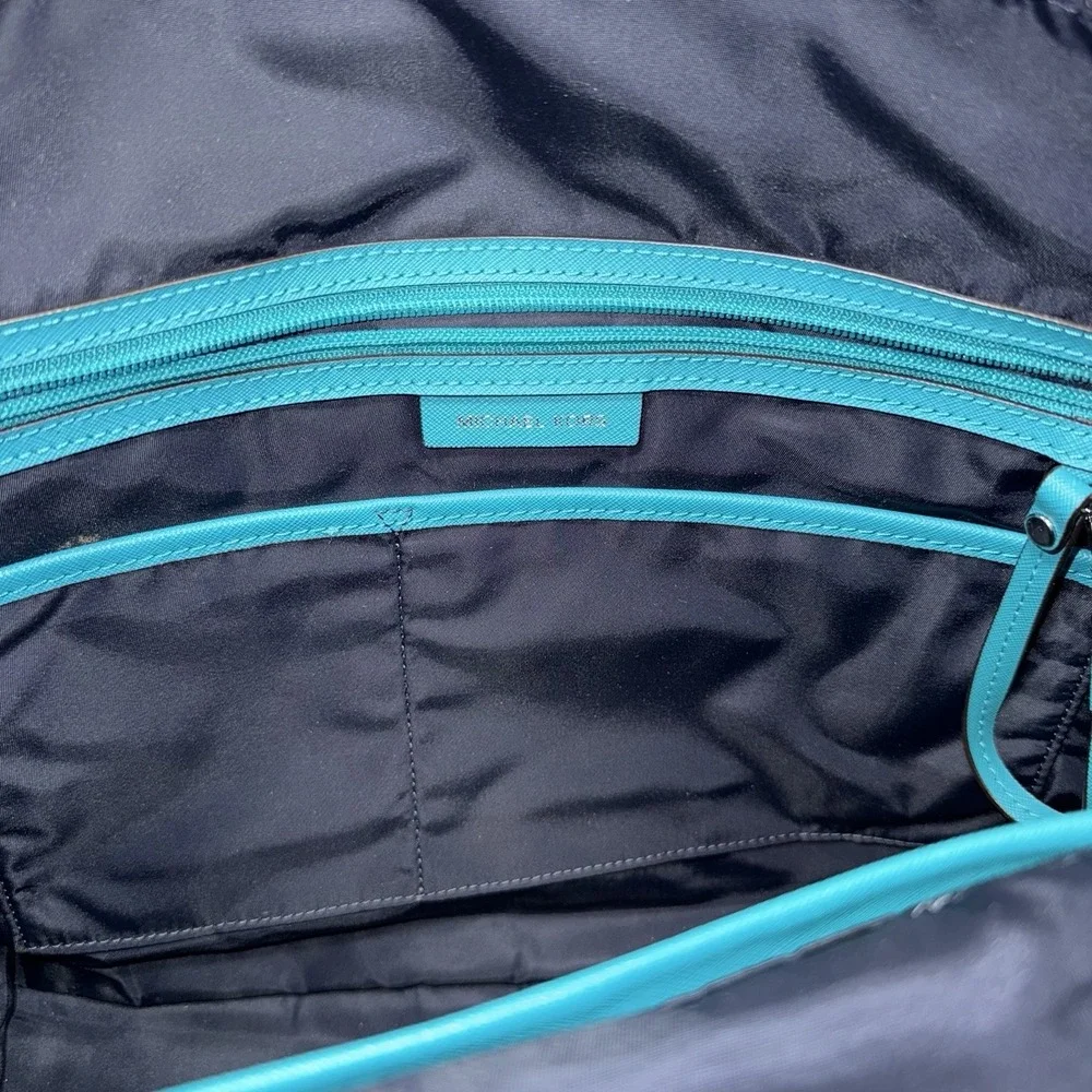 Michael Kors‎ Kelsey Nylon Tote Navy Blue Turquoise Trim Travel Work Bag